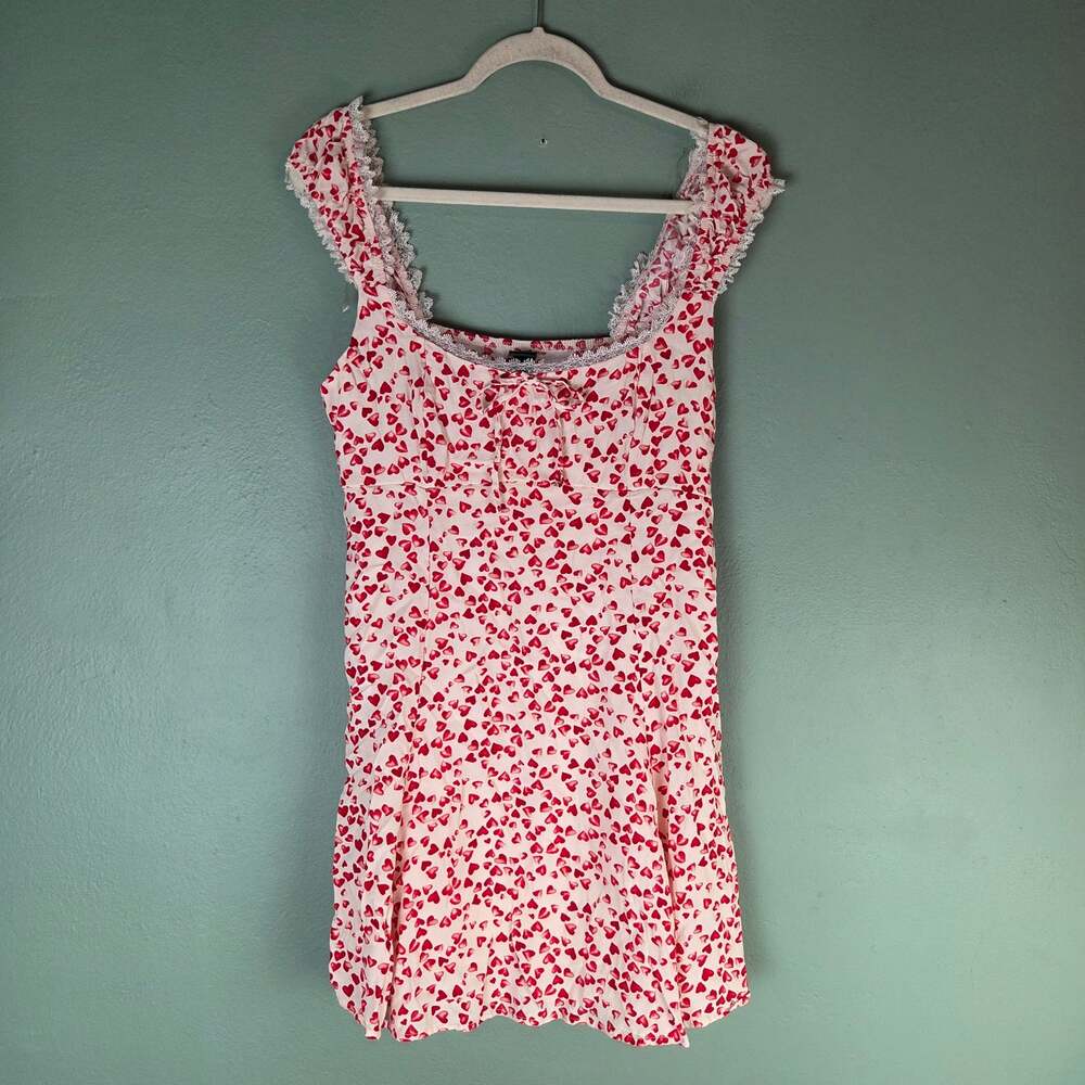 Wild Fable Womens XL Heart Print Crepe Cap Mini Fit And Flare Dress Red Ivory